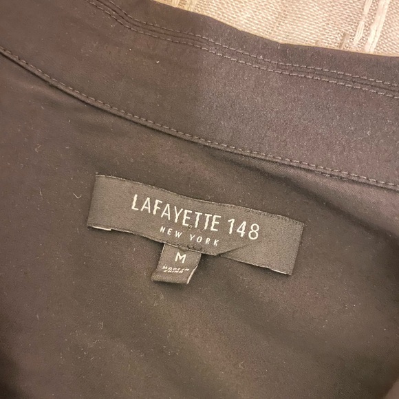 Lafayette 148 Classic Cotton Button Blouse in Black - Picture 5 of 7